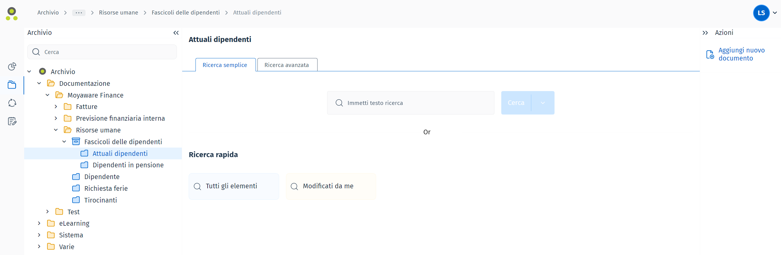 Immagine che mostra la landing page di un fascicolo contenente funzioni di ricerca e due categorie Immagine che mostra la landing page di un fascicolo contenente funzioni di ricerca e due categorie